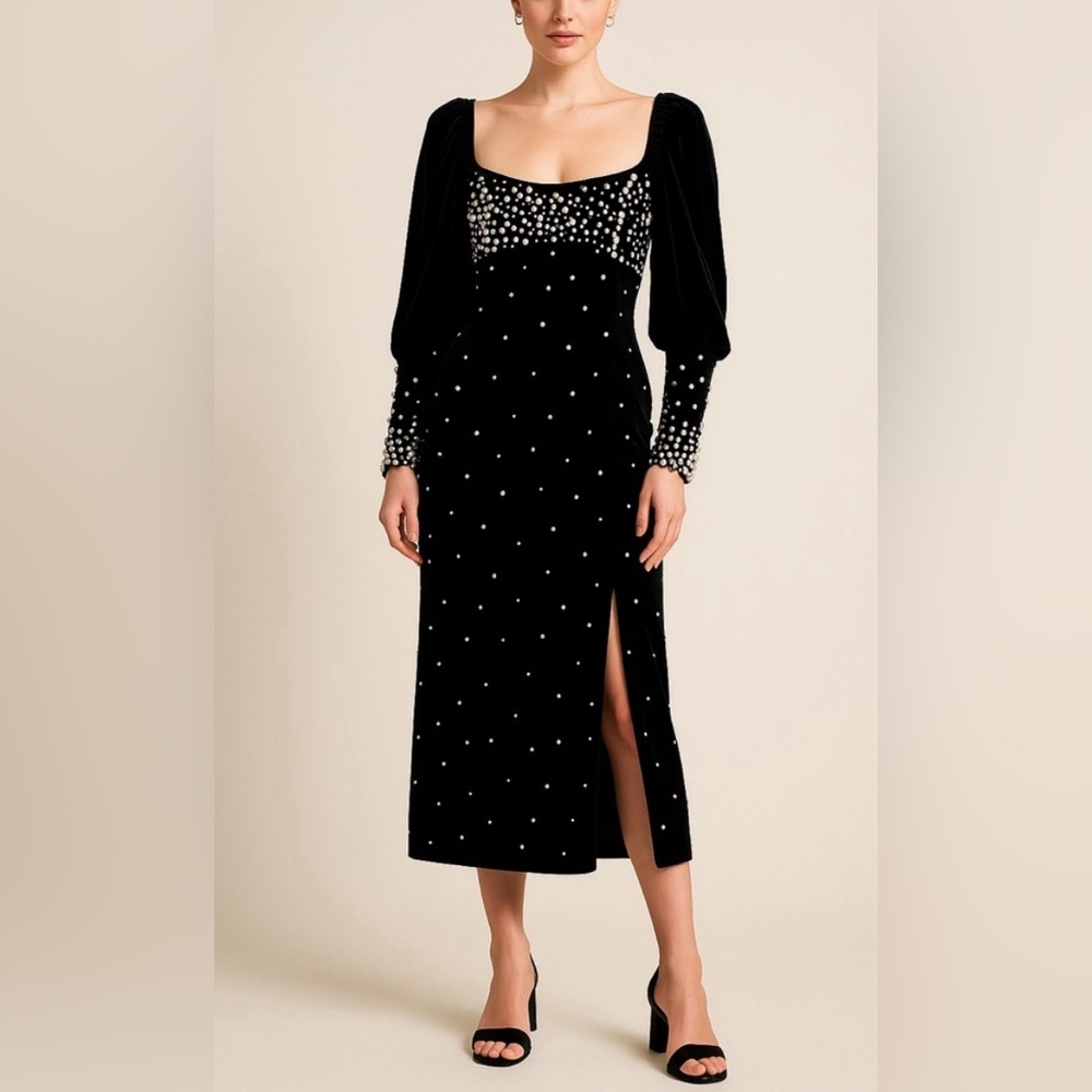 Anthropologie Maeve velvet pearl midi dress